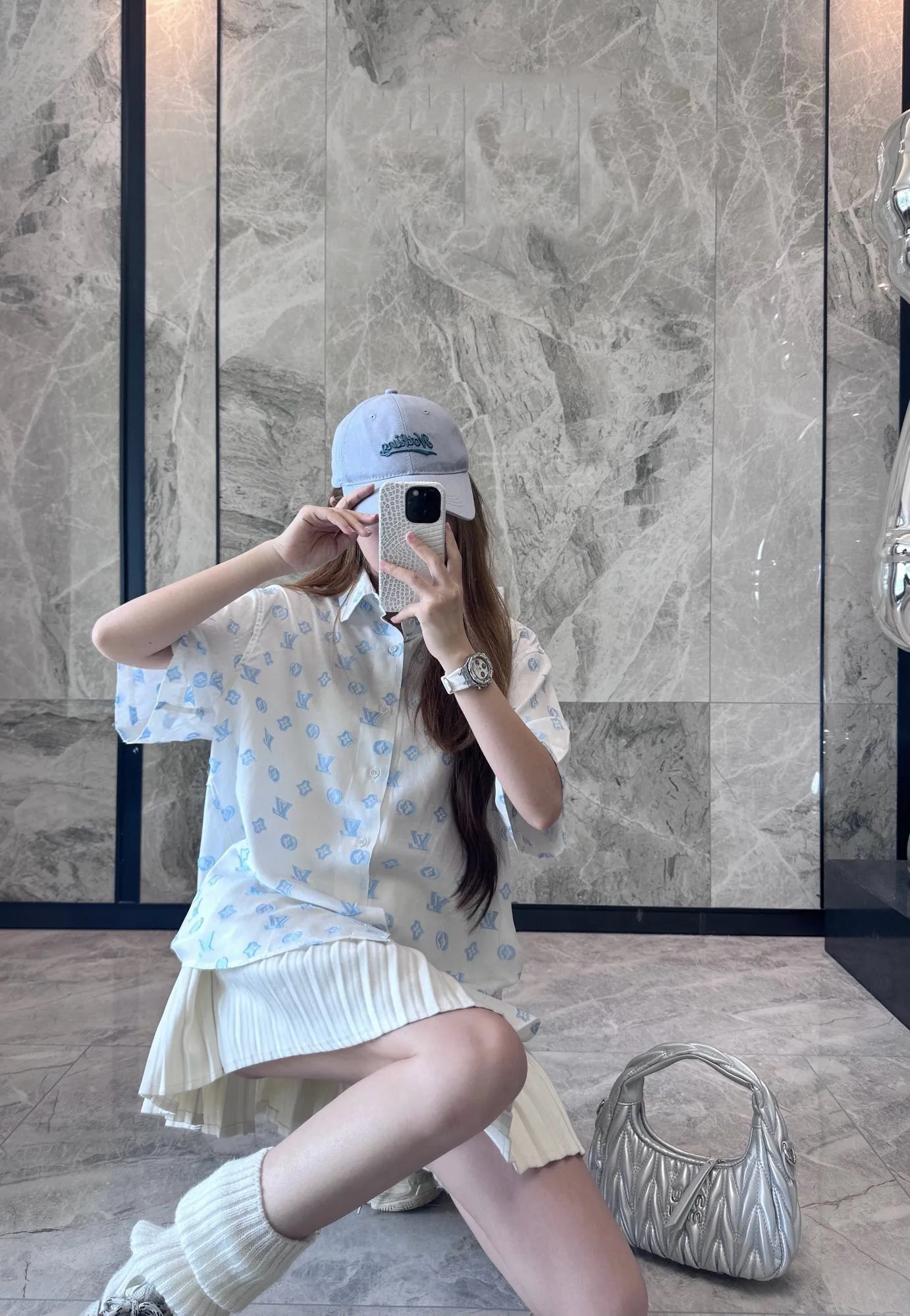 Louis Vuitton/Louis Vuitton 25ss jacquard all-over printed presbyopia short-sleeved shirt